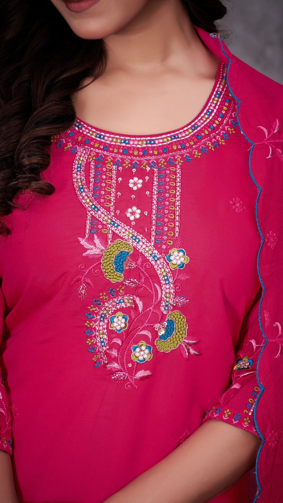 Elegant Embroidered Roman Silk Kurti Pant Set with Dupatta | Festive & Ethnic Wear for Women