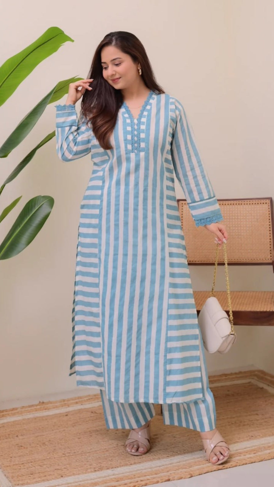 Women Striped Rayon Kurta Palazzo Set | Stylish Straight Kurti Set | Summer Ethnic Wear (4 Colors)