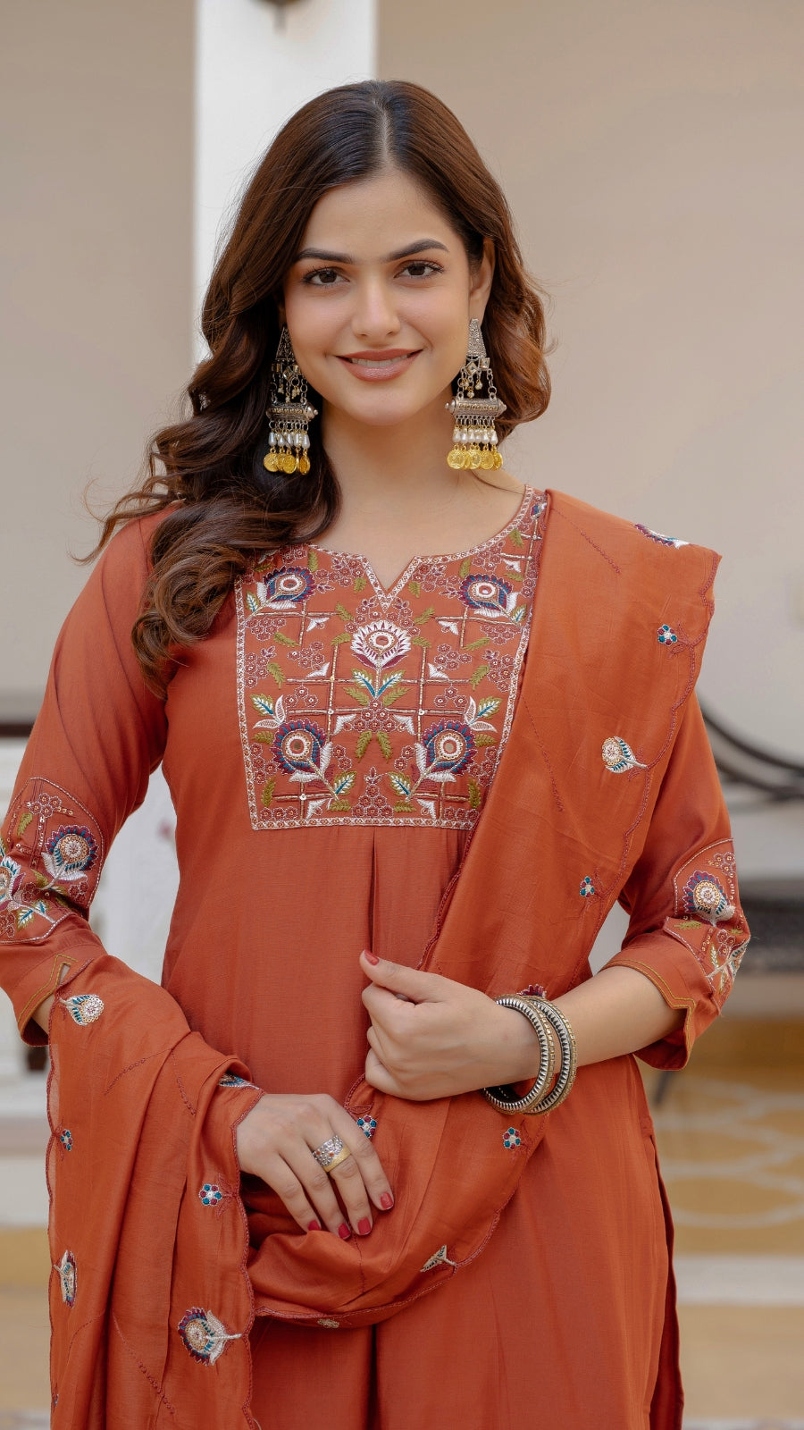 Luxury Mango Silk Kurti Set with Dupatta | Elegant Embroidered Ethnic Wear for Women