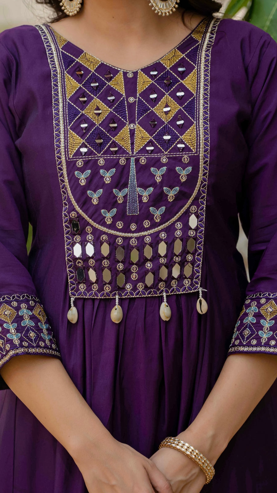 Luxury Anarkali Kurti Set with Real Mirror Work | Viscose Roman Silk Festive Suit with Chanderi Dupatta