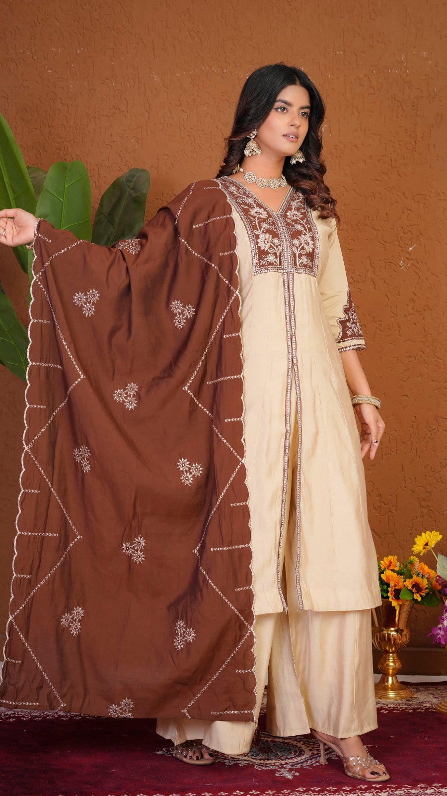 Premium Roman Silk Embroidered Anarkali Kurti Set with Dupatta | Festive Wear Ethnic Suit for Women