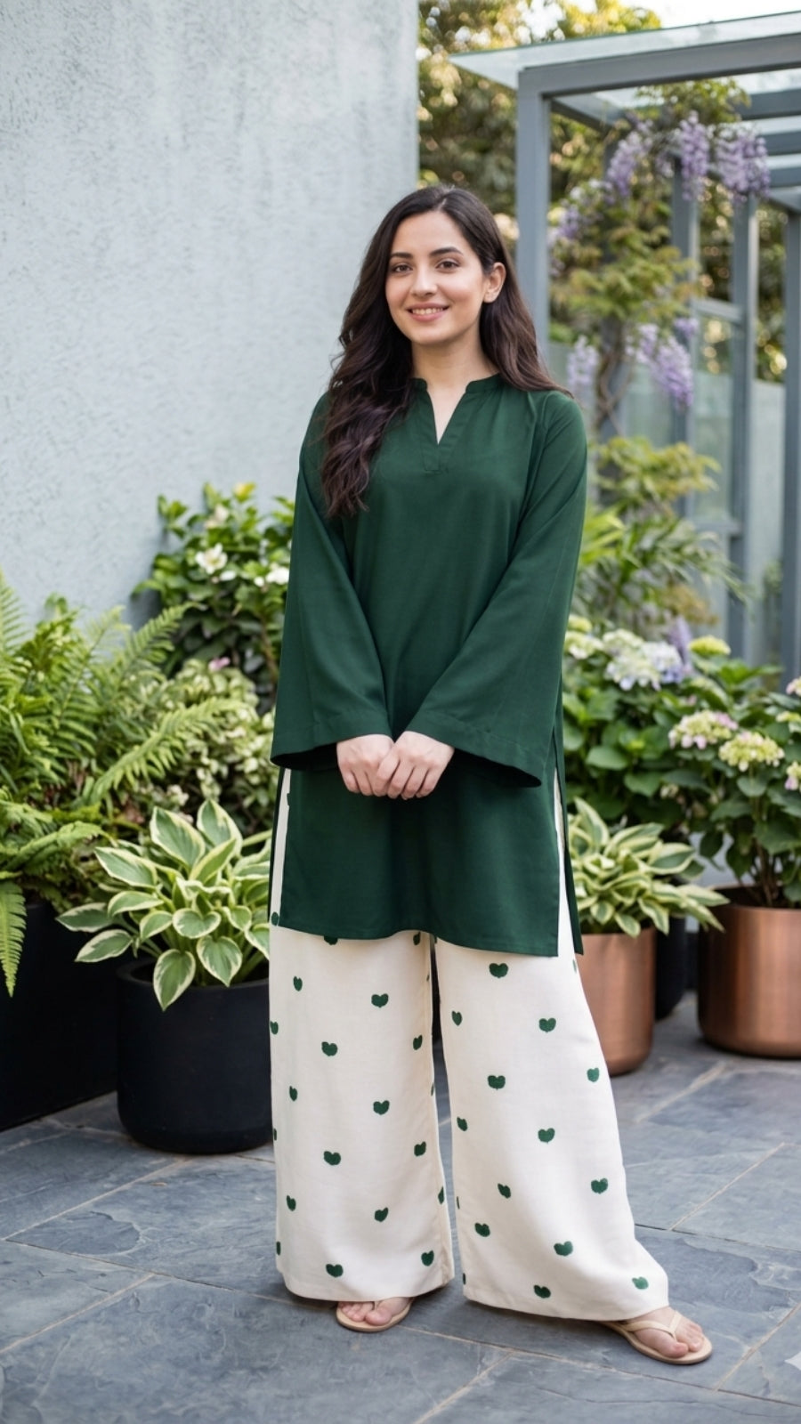 Luxury Cotton Co-Ord Set for Women | Elegant Kurti with Heart Print Palazzo | Premium Casual Wear