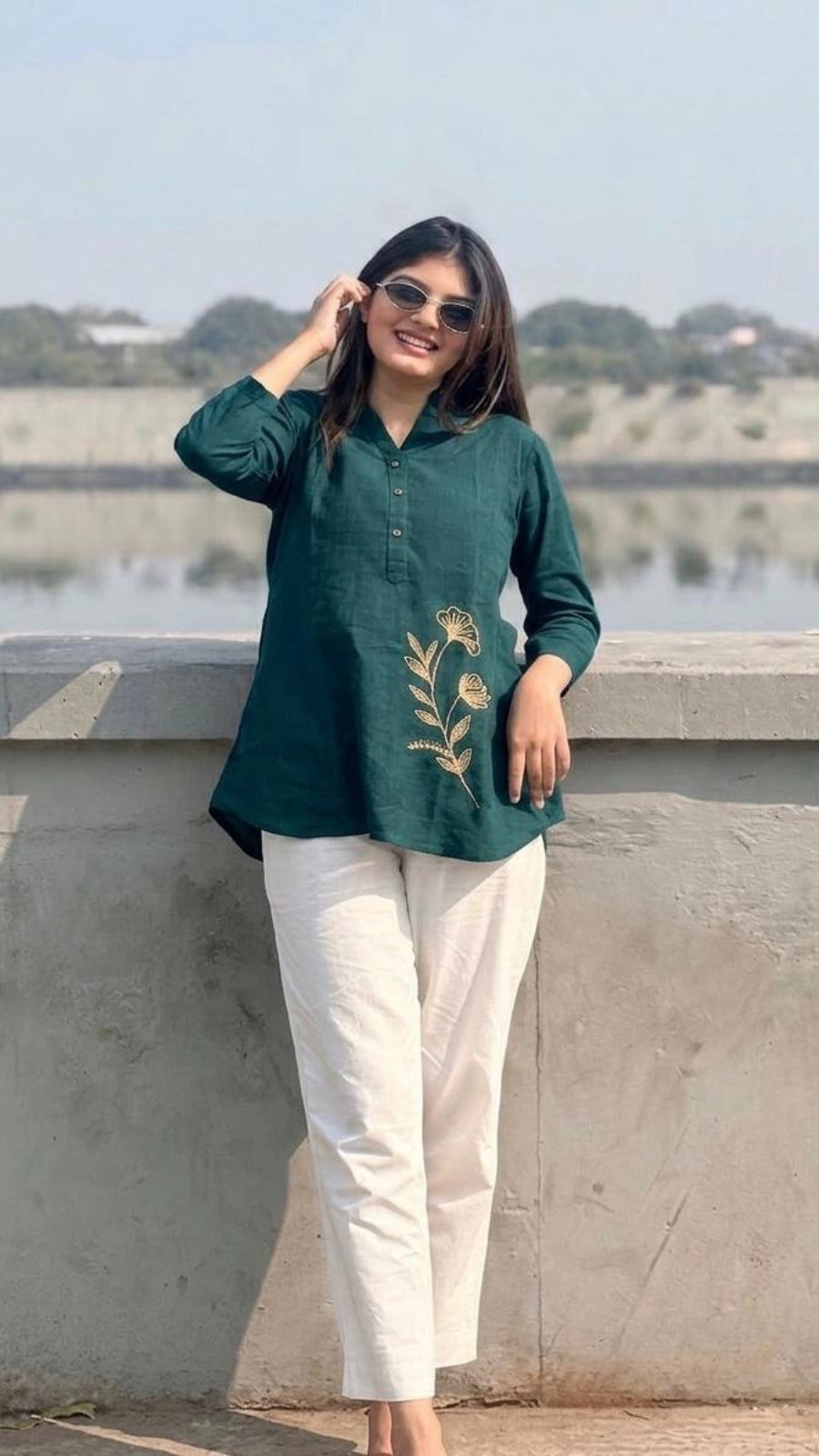 Women's Premium Cotton Slub Co-Ord Set | Embroidered Shirt & Pant Set | Casual, Office & Travel Wear