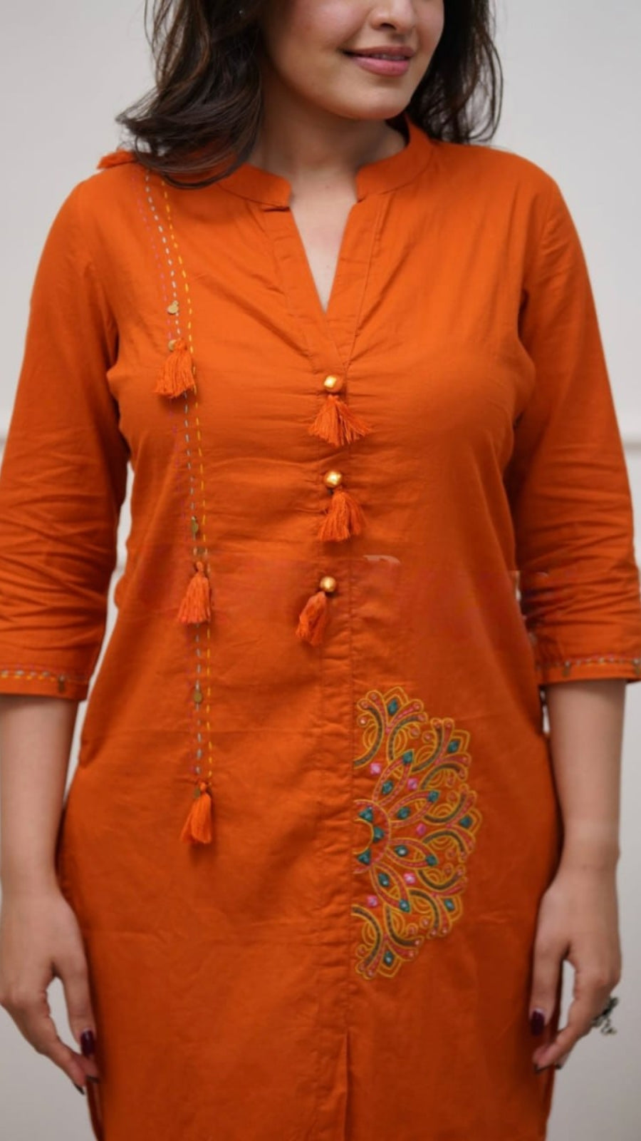Premium Pure Cotton Embroidered Coord Set for Women | Stylish Kurti Pant Set | Rust & Blue