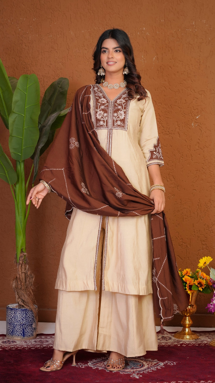 Premium Roman Silk Embroidered Anarkali Kurti Set with Dupatta | Festive Wear Ethnic Suit for Women