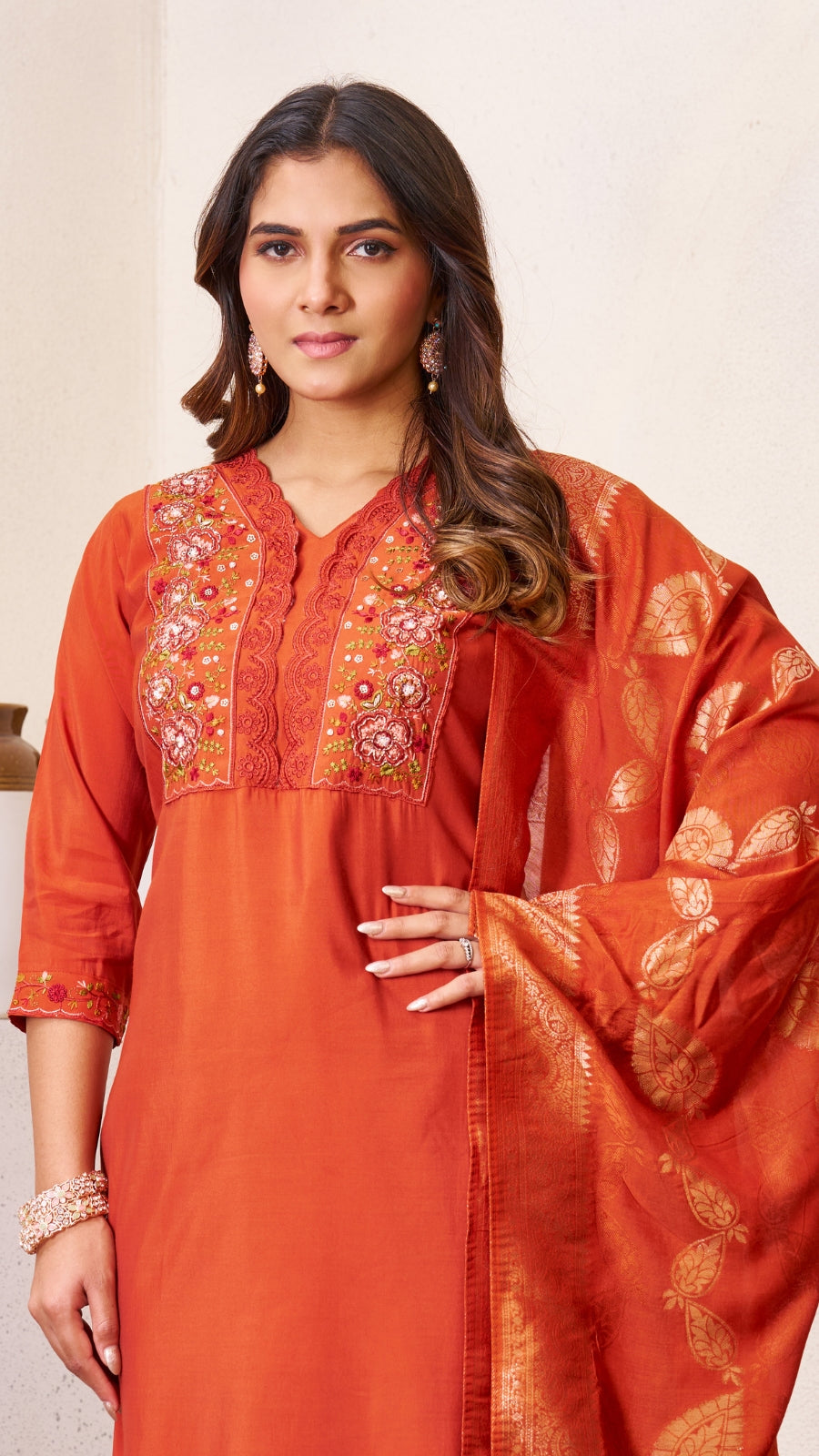 Luxury Roman Silk Embroidered Kurta Set with Dupatta | Festive & Wedding Wear Suit for Women