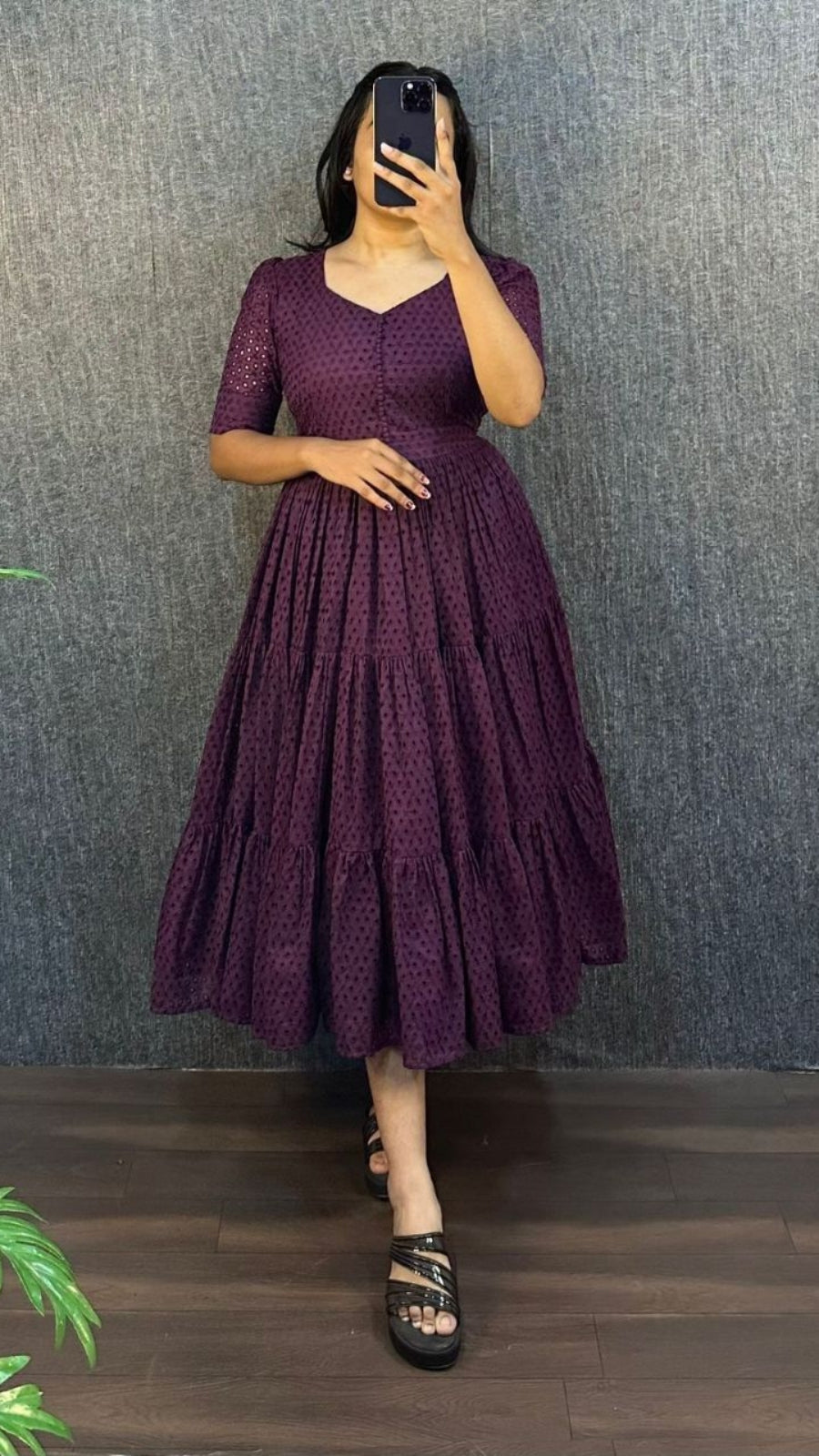 Women’s Hakoba Cotton Flared Midi Dress | Trendy 3 Layer Casual & Party Wear Midi Gown with Pocket