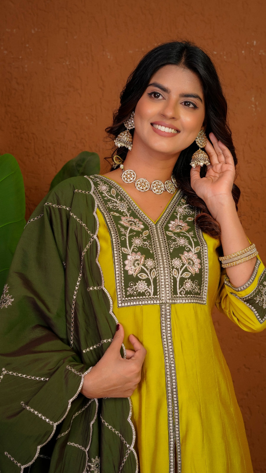 Premium Roman Silk Embroidered Anarkali Kurti Set with Dupatta | Festive Wear Ethnic Suit for Women