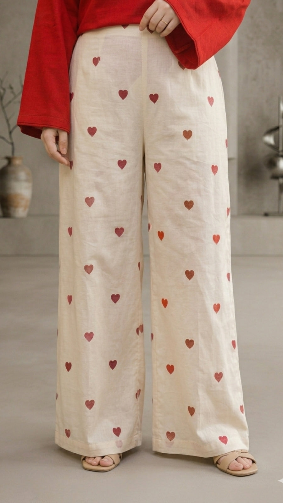 Luxury Cotton Co-Ord Set for Women | Elegant Kurti with Heart Print Palazzo | Premium Casual Wear
