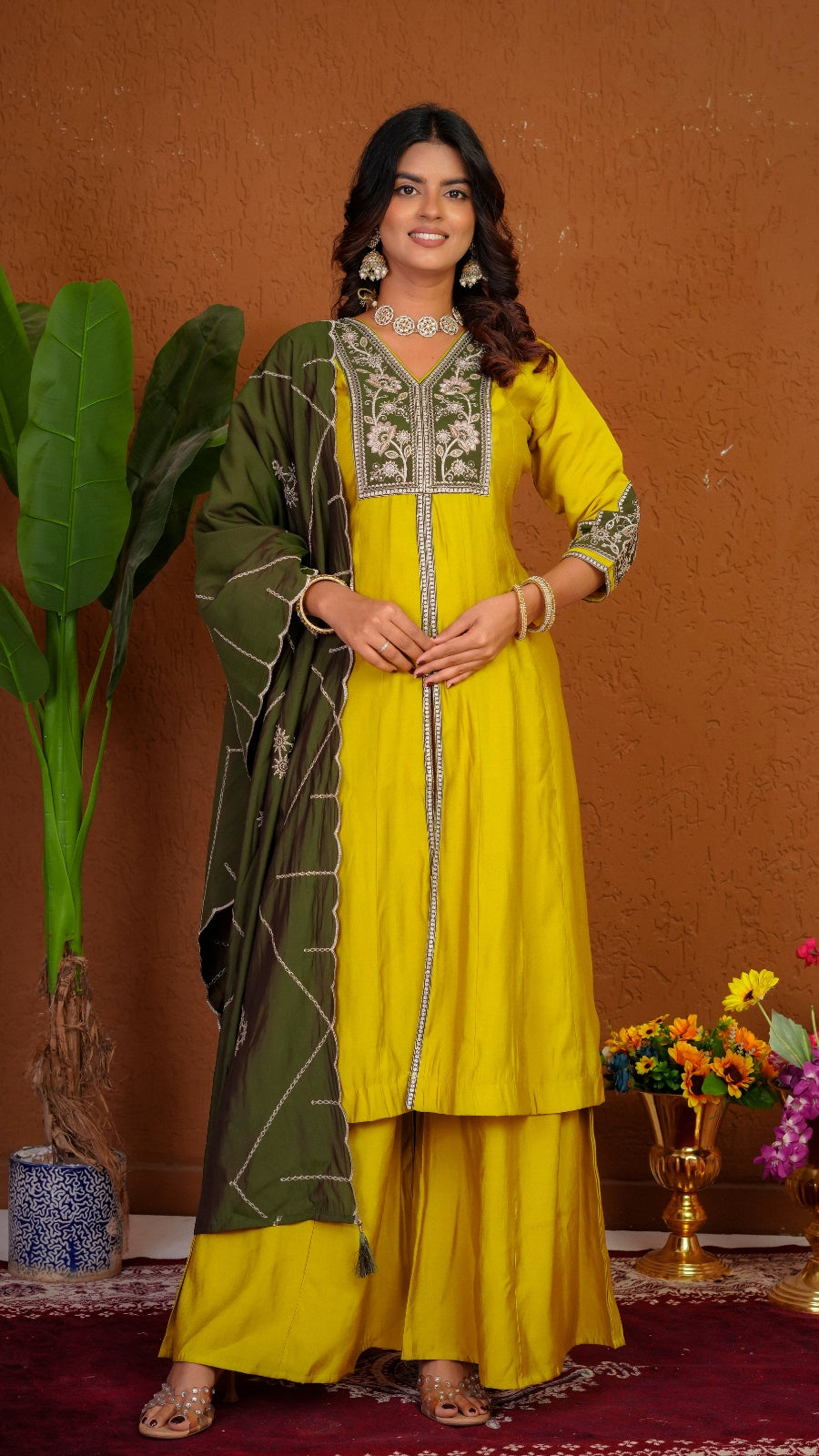 Premium Roman Silk Embroidered Anarkali Kurti Set with Dupatta | Festive Wear Ethnic Suit for Women