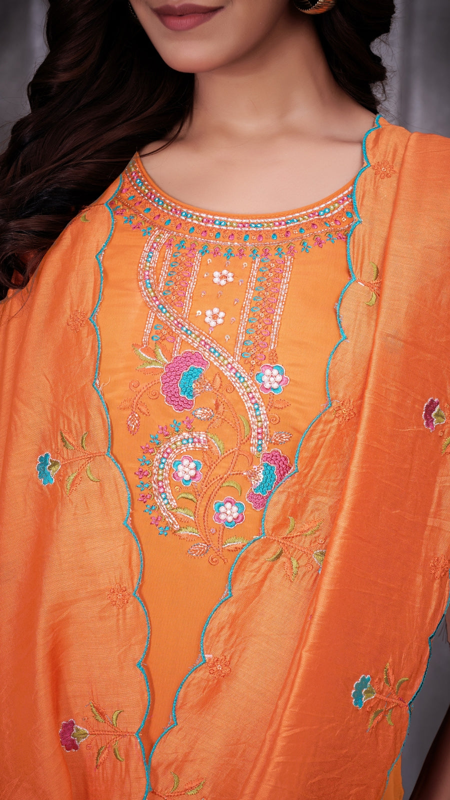 Elegant Embroidered Roman Silk Kurti Pant Set with Dupatta | Festive & Ethnic Wear for Women