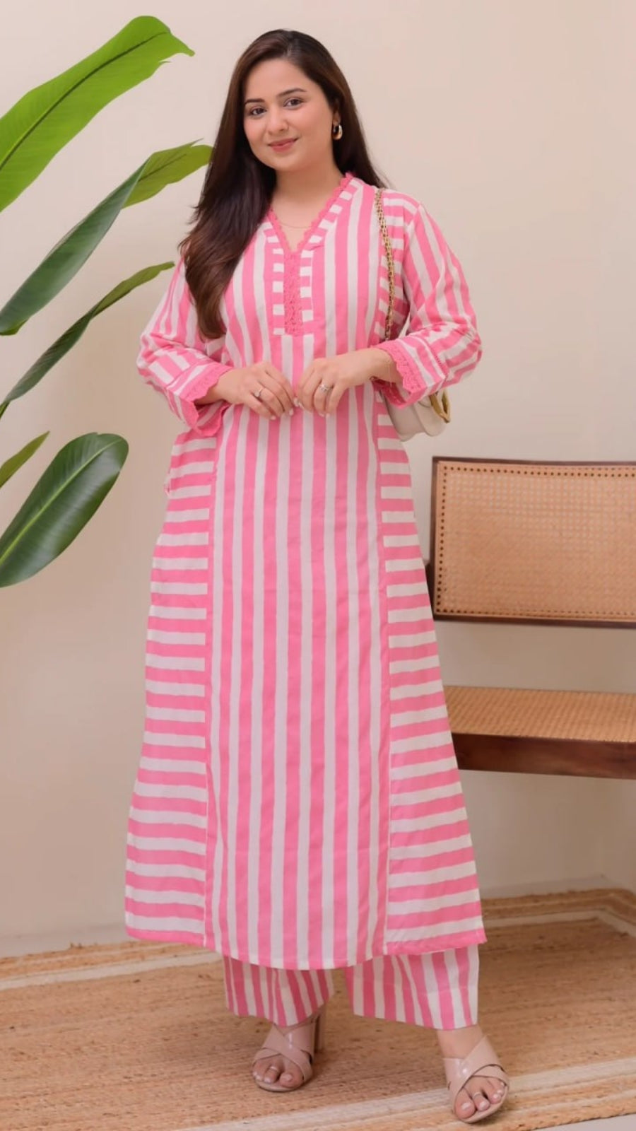 Women Striped Rayon Kurta Palazzo Set | Stylish Straight Kurti Set | Summer Ethnic Wear (4 Colors)