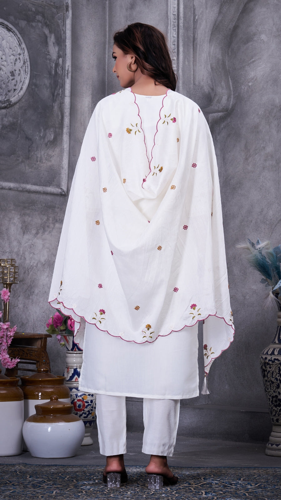 Elegant Embroidered Roman Silk Kurti Pant Set with Dupatta | Festive & Ethnic Wear for Women
