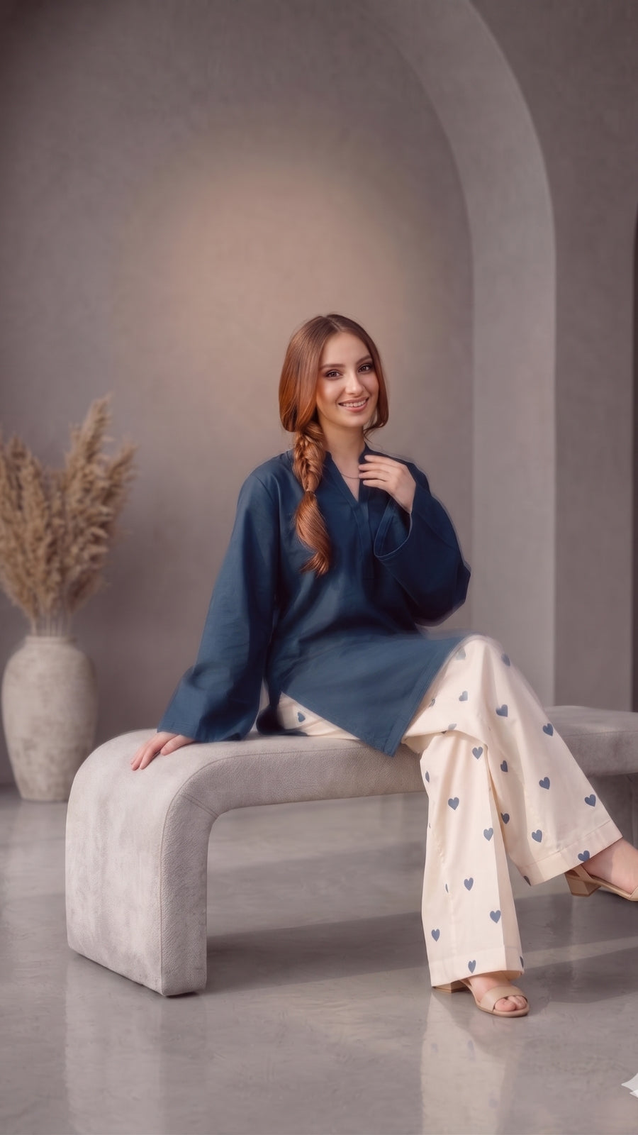 Luxury Cotton Co-Ord Set for Women | Elegant Kurti with Heart Print Palazzo | Premium Casual Wear