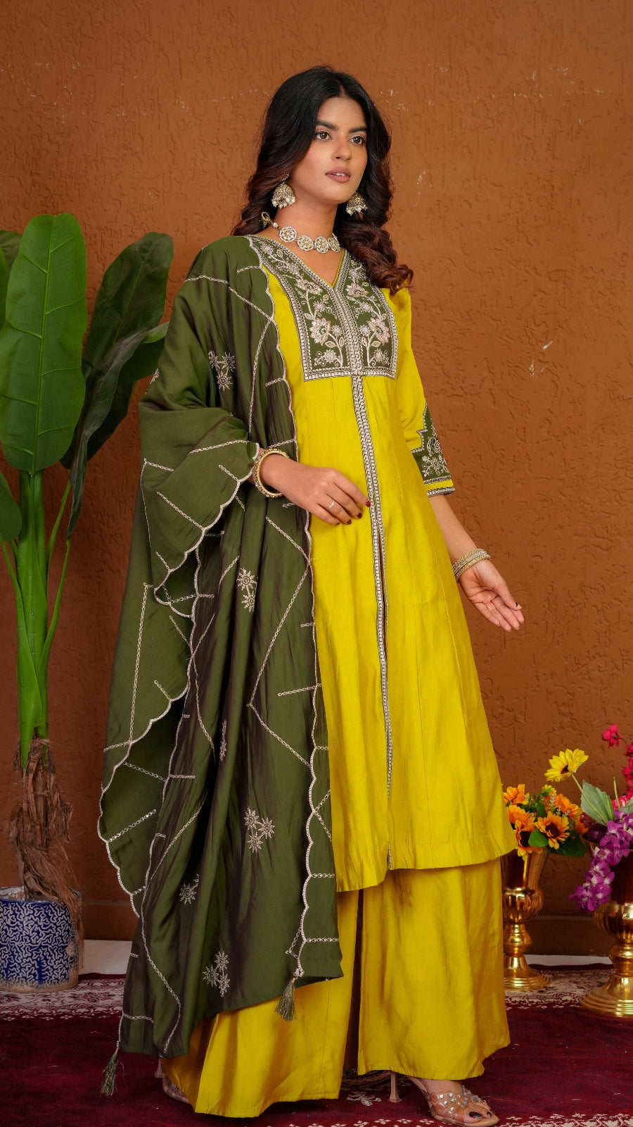 Premium Roman Silk Embroidered Anarkali Kurti Set with Dupatta | Festive Wear Ethnic Suit for Women