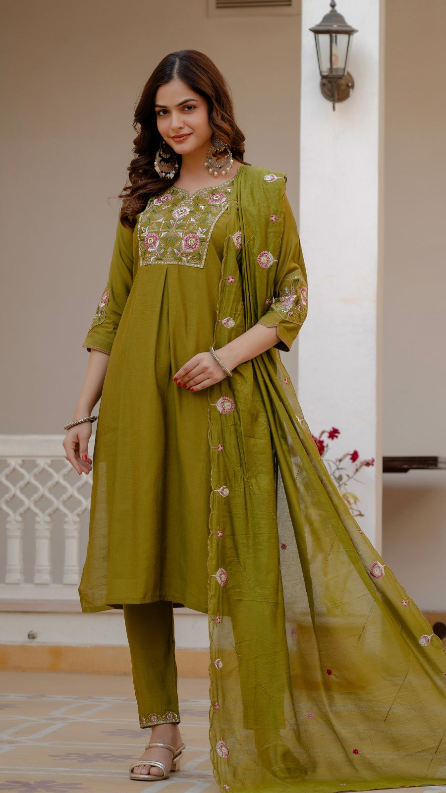 Luxury Mango Silk Kurti Set with Dupatta | Elegant Embroidered Ethnic Wear for Women