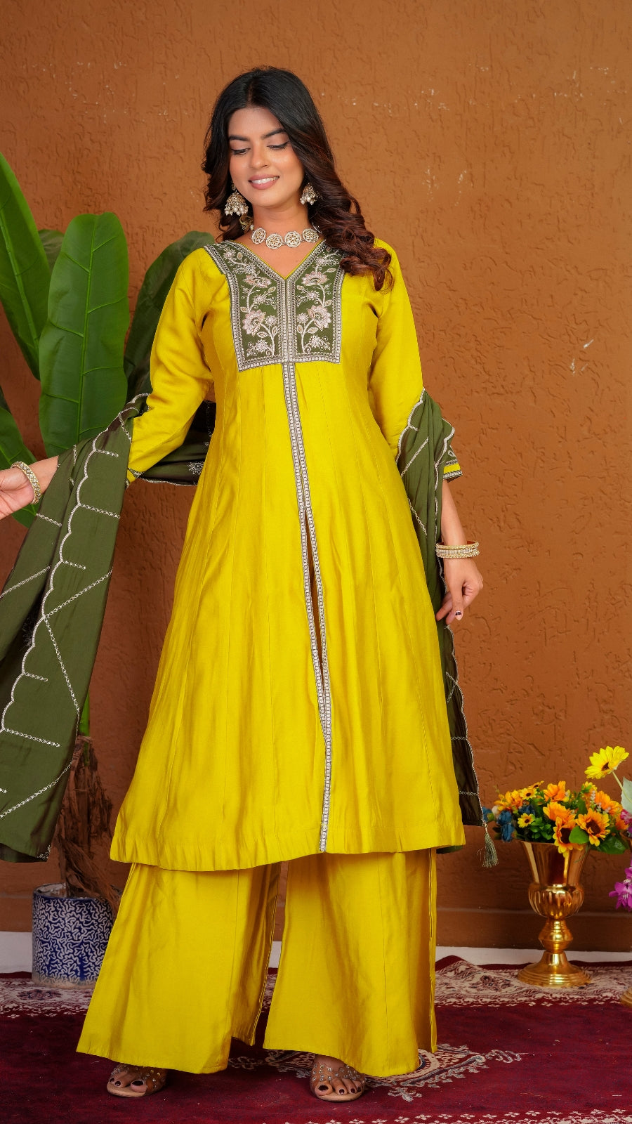 Premium Roman Silk Embroidered Anarkali Kurti Set with Dupatta | Festive Wear Ethnic Suit for Women