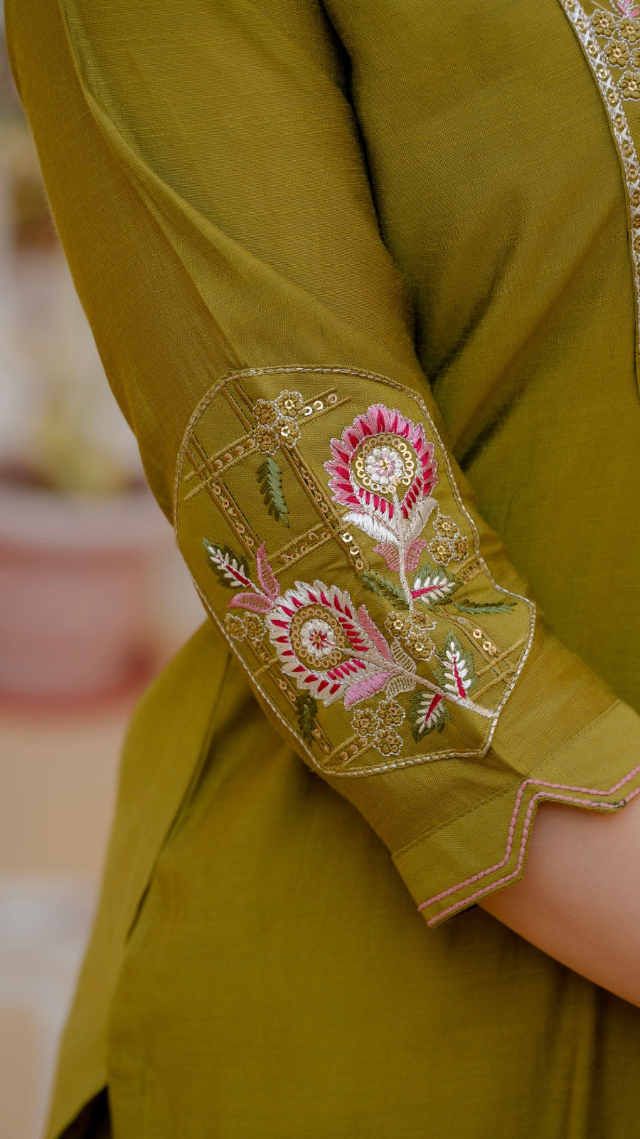Luxury Mango Silk Kurti Set with Dupatta | Elegant Embroidered Ethnic Wear for Women