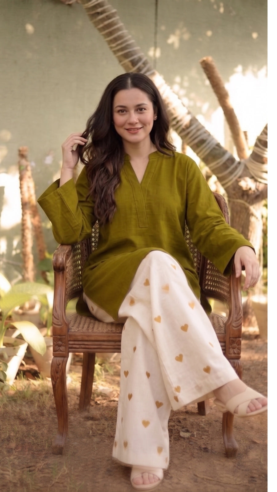 Luxury Cotton Co-Ord Set for Women | Elegant Kurti with Heart Print Palazzo | Premium Casual Wear