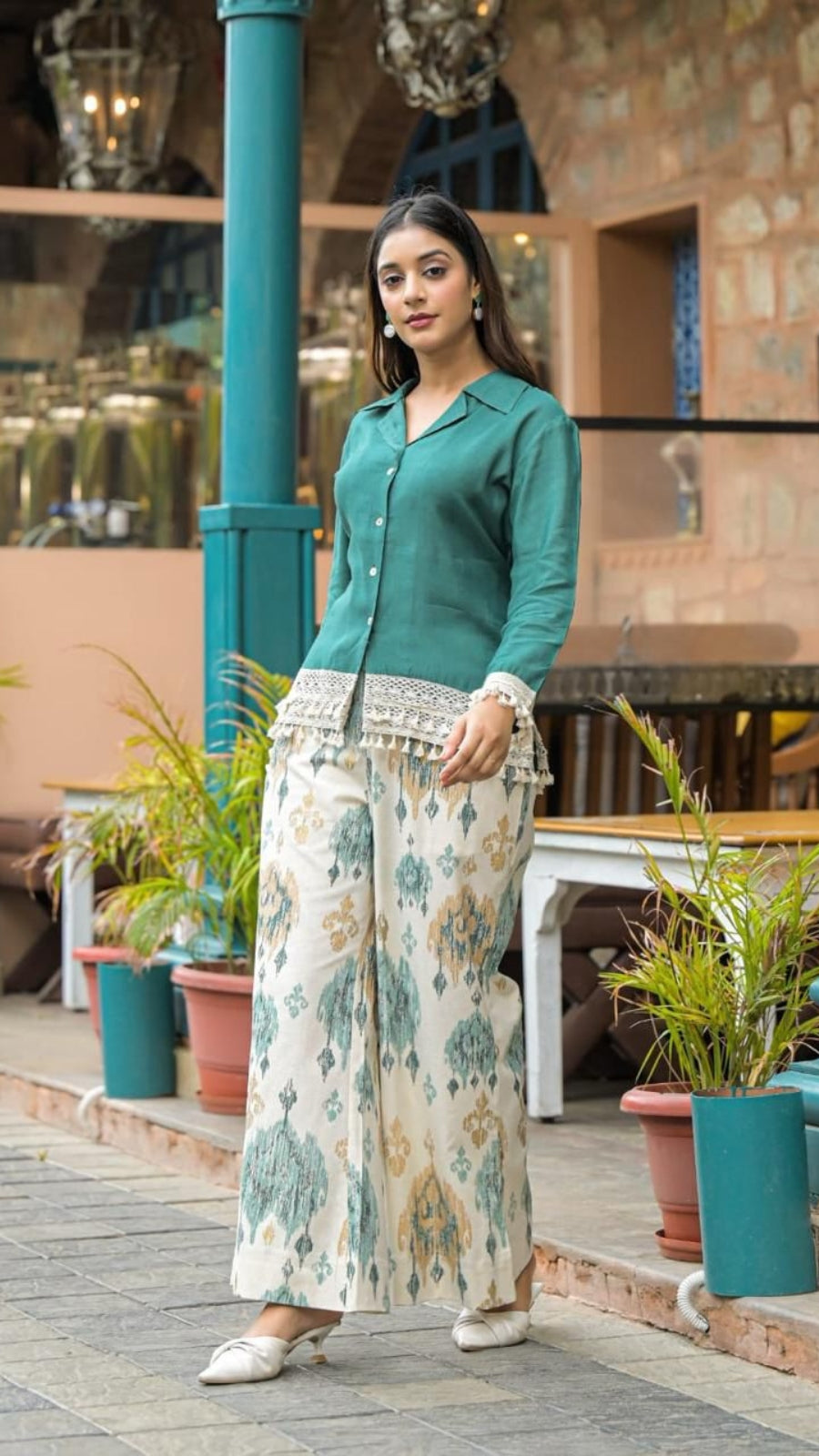 Women Cotton Flex Co-Ord Set | Stylish Shirt Top & Printed Palazzo Pant Set | Casual Summer Wear