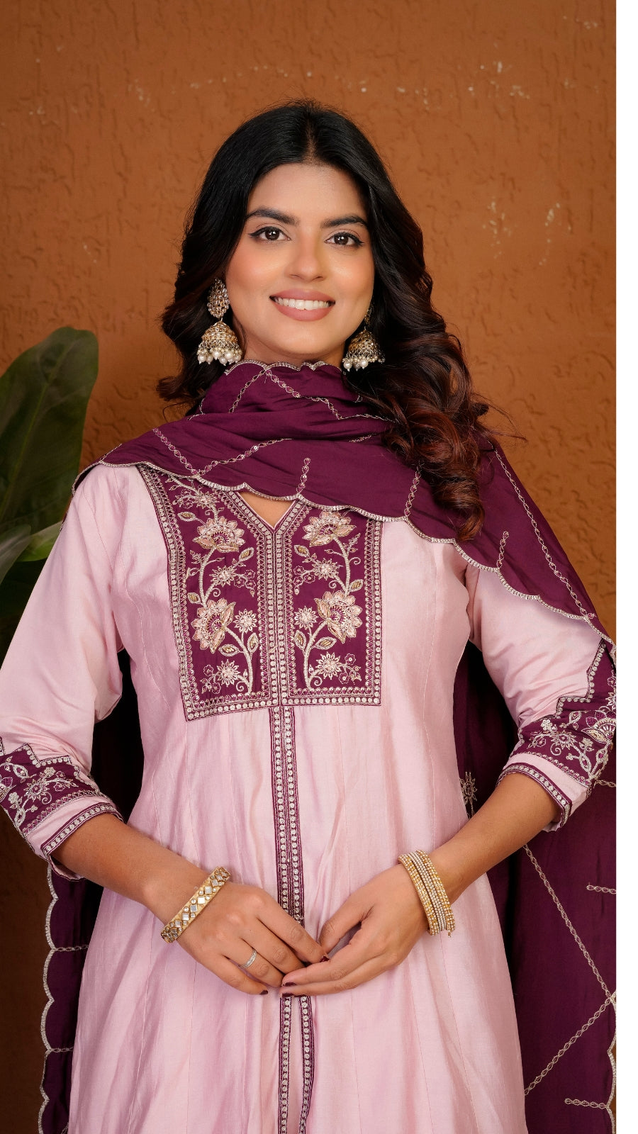 Premium Roman Silk Embroidered Anarkali Kurti Set with Dupatta | Festive Wear Ethnic Suit for Women