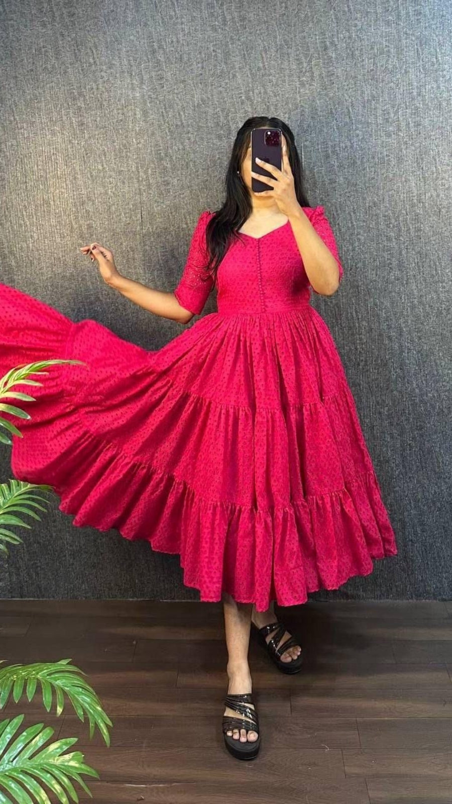 Women’s Hakoba Cotton Flared Midi Dress | Trendy 3 Layer Casual & Party Wear Midi Gown with Pocket