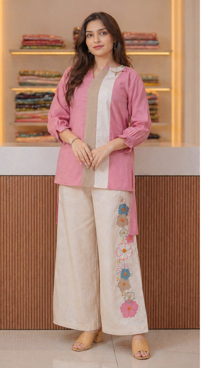 Premium Cotton Embroidered Co-Ord Set for Women | Elegant Kurti Plazo Set | Daily Wear to Vacation Style