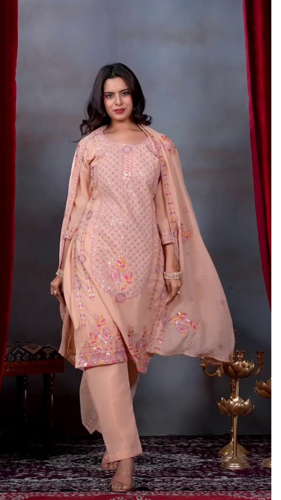 Festival Special Designer Heavy Embroidered Sequence Work Kurti Pant Dupatta Set for Women