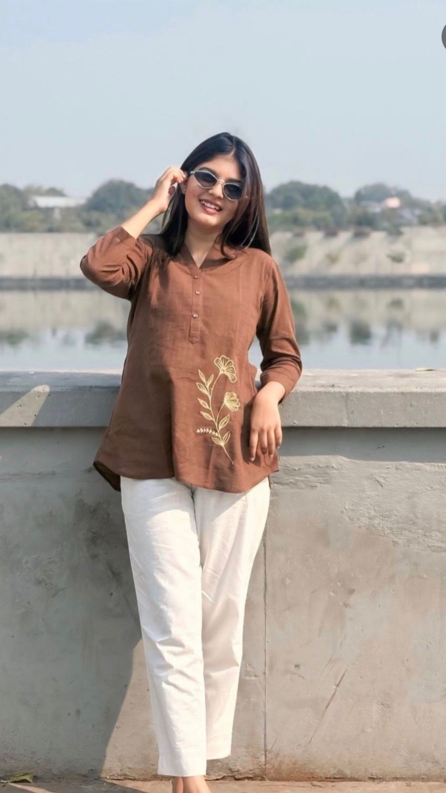 Women's Premium Cotton Slub Co-Ord Set | Embroidered Shirt & Pant Set | Casual, Office & Travel Wear
