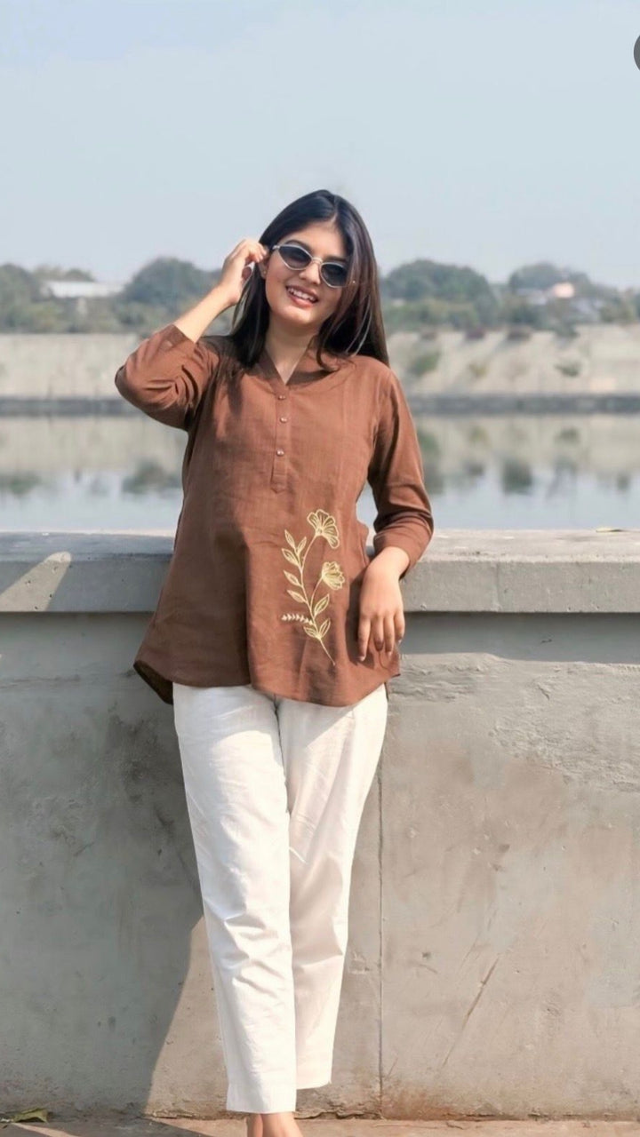 Women's Premium Cotton Slub Co-Ord Set | Embroidered Shirt & Pant Set | Casual, Office & Travel Wear