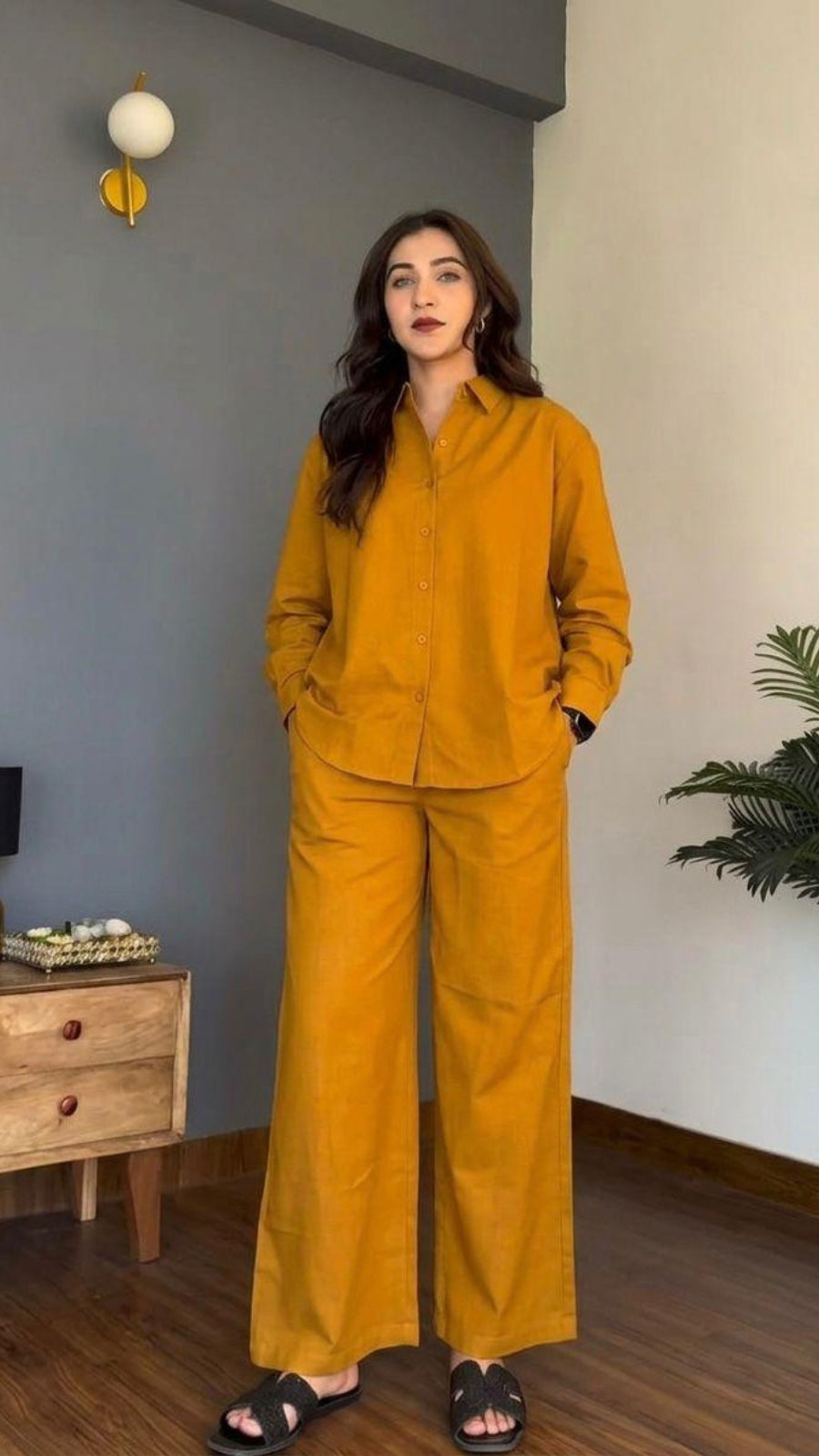 Summer Special Pure Cotton Co-Ord Set for Women | Stylish Shirt & Palazzo Set | Mustard