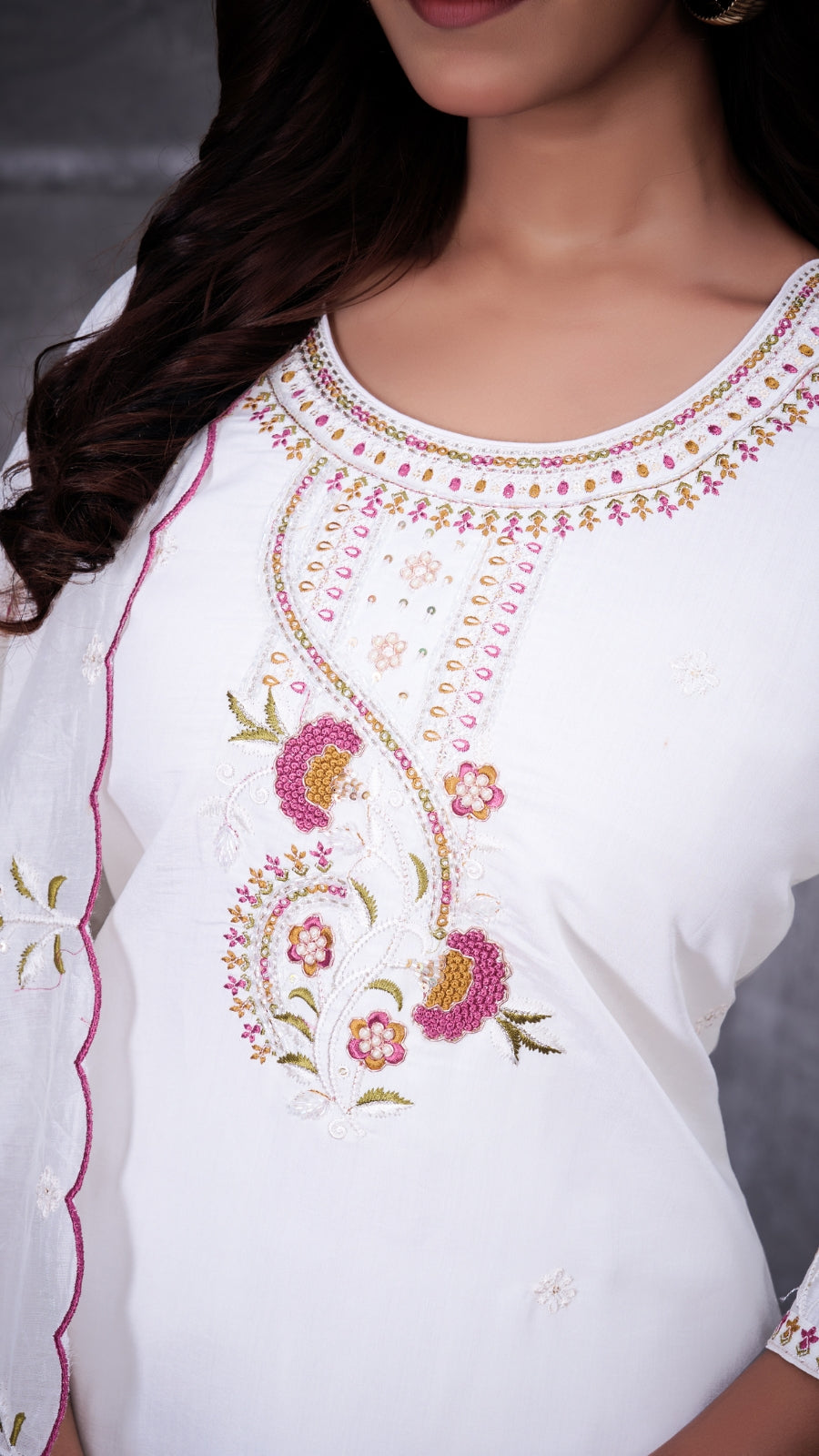 Elegant Embroidered Roman Silk Kurti Pant Set with Dupatta | Festive & Ethnic Wear for Women