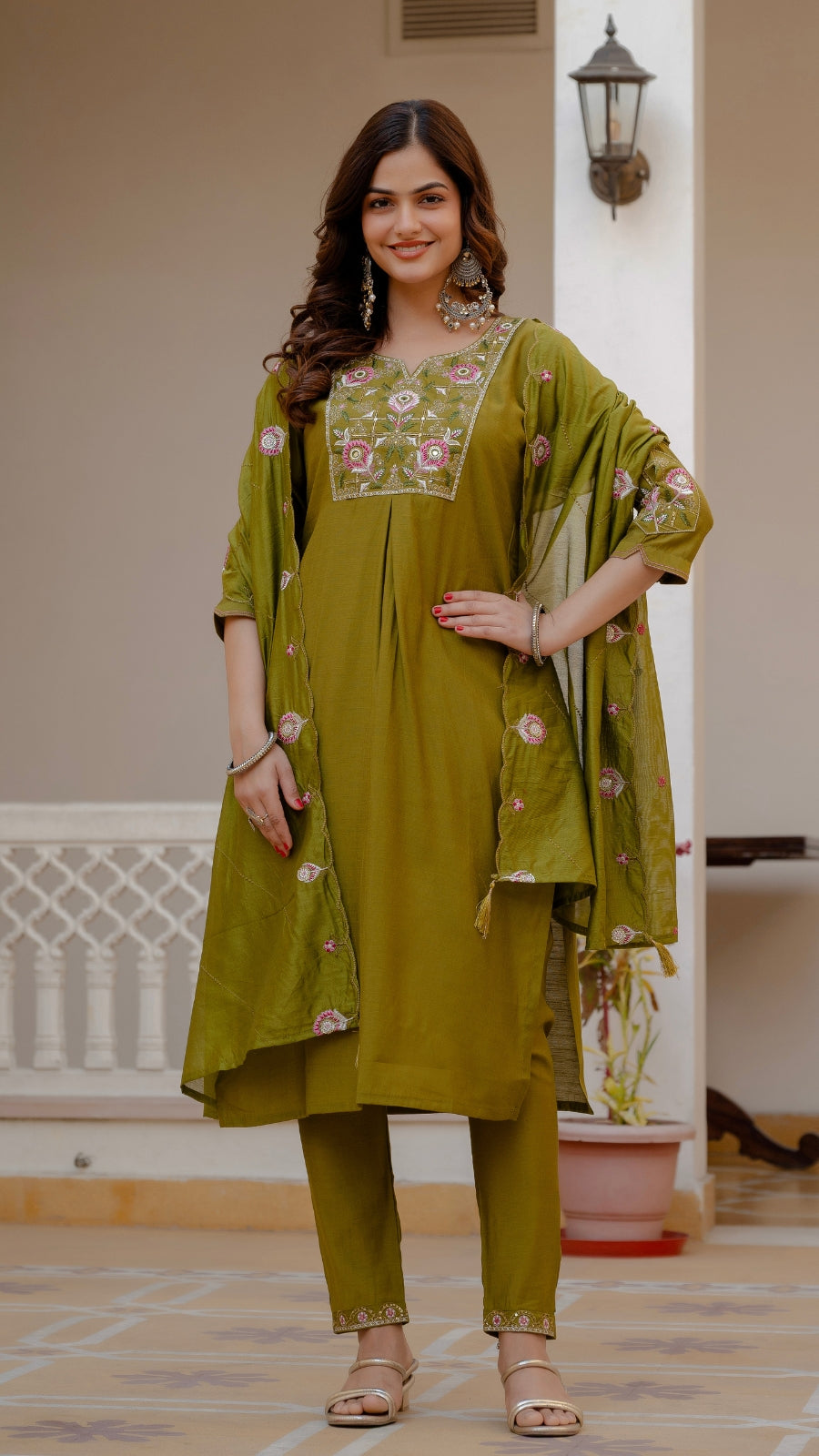 Luxury Mango Silk Kurti Set with Dupatta | Elegant Embroidered Ethnic Wear for Women