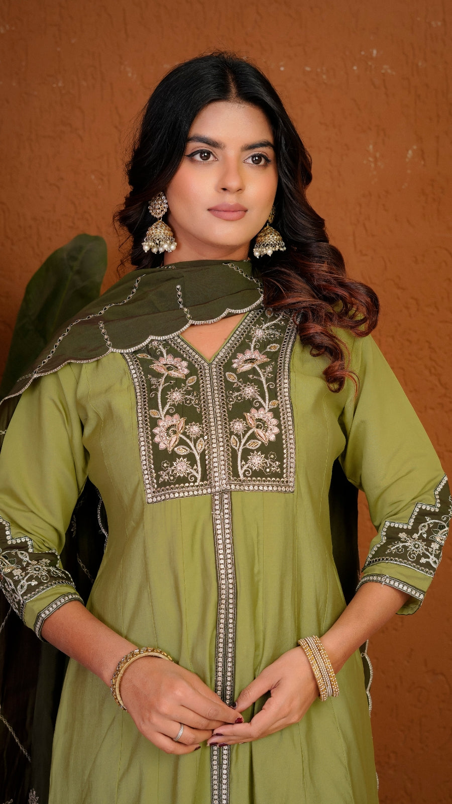 Premium Roman Silk Embroidered Anarkali Kurti Set with Dupatta | Festive Wear Ethnic Suit for Women