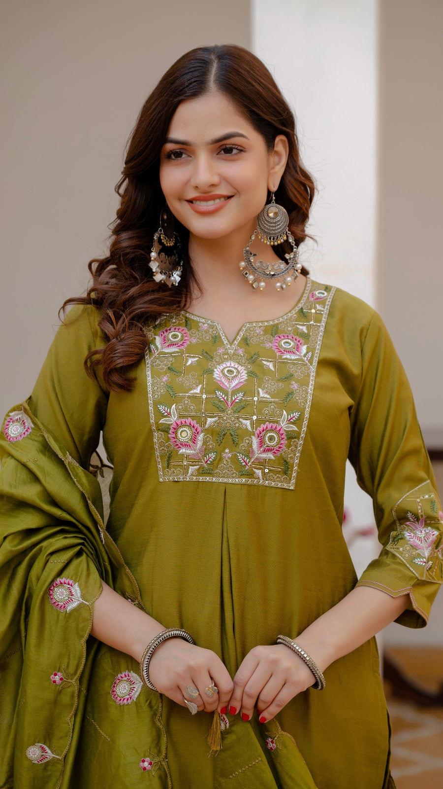 Luxury Mango Silk Kurti Set with Dupatta | Elegant Embroidered Ethnic Wear for Women