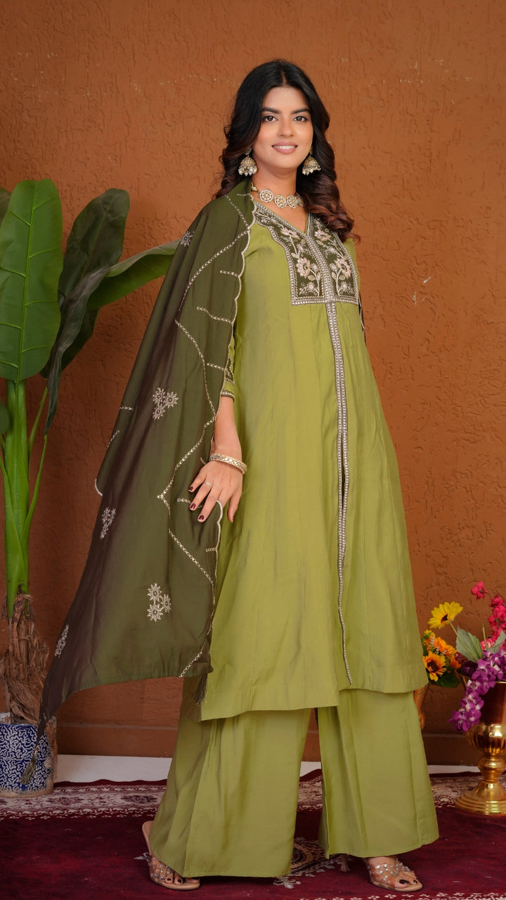 Premium Roman Silk Embroidered Anarkali Kurti Set with Dupatta | Festive Wear Ethnic Suit for Women