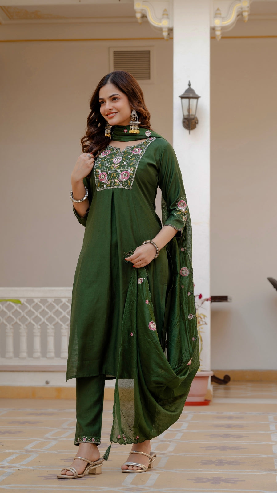 Luxury Mango Silk Kurti Set with Dupatta | Elegant Embroidered Ethnic Wear for Women
