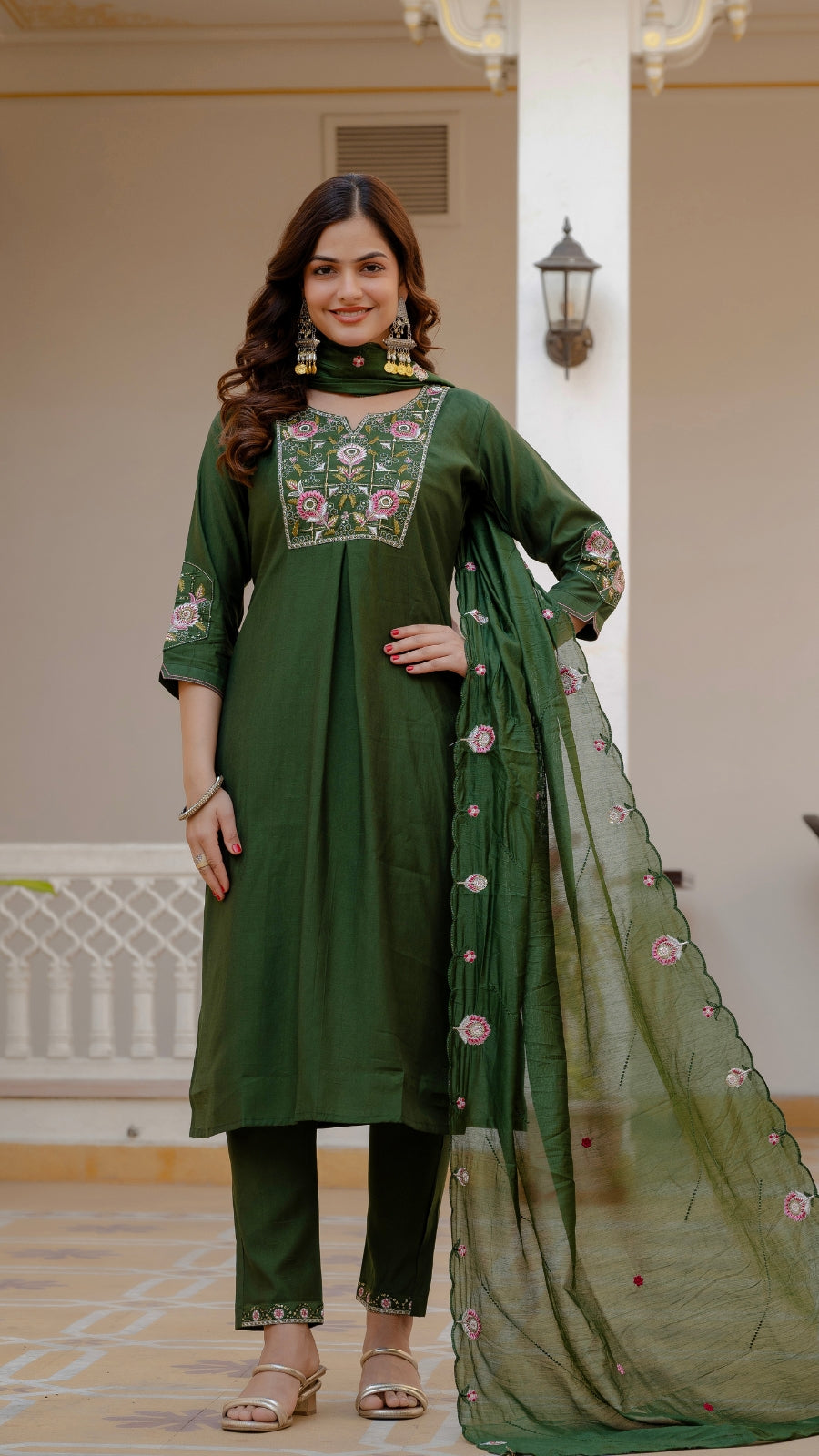 Luxury Mango Silk Kurti Set with Dupatta | Elegant Embroidered Ethnic Wear for Women