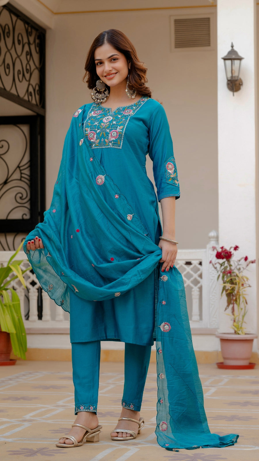 Luxury Mango Silk Kurti Set with Dupatta | Elegant Embroidered Ethnic Wear for Women