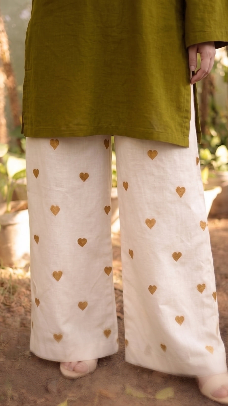 Luxury Cotton Co-Ord Set for Women | Elegant Kurti with Heart Print Palazzo | Premium Casual Wear