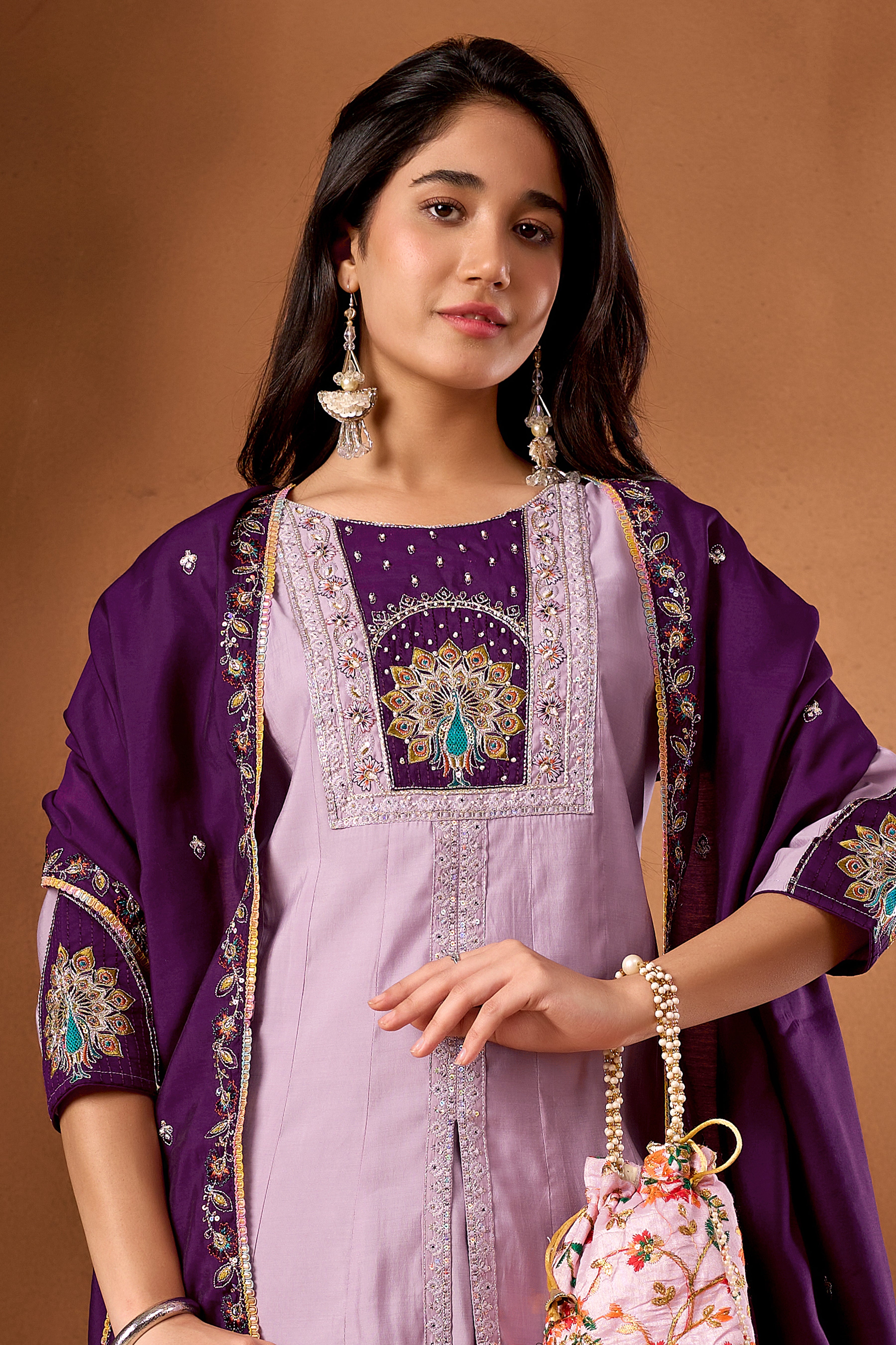 Anarkali Kurti Plazo Dupatta Set – Premium Roman Silk Embroidery Festive Wear