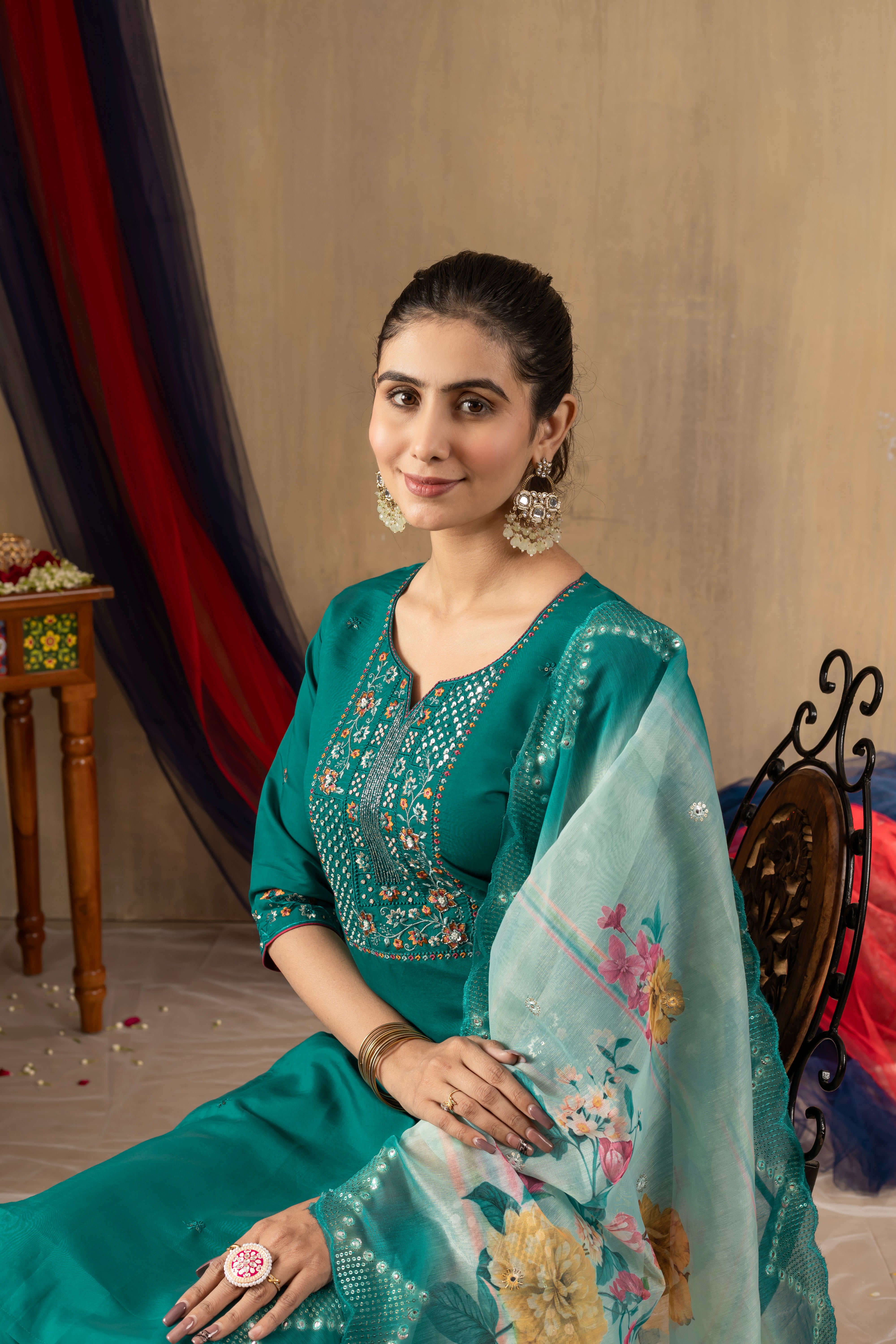 Black ,purple, Rama color Embroidered Kurti Pant Dupatta Set | Premium Ethnic Wear for Women