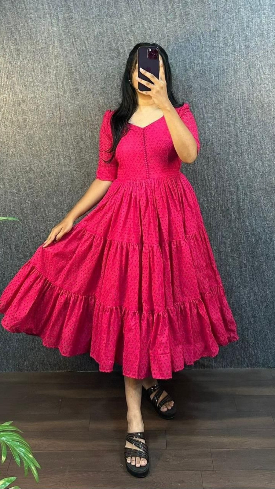 Women’s Hakoba Cotton Flared Midi Dress | Trendy 3 Layer Casual & Party Wear Midi Gown with Pocket