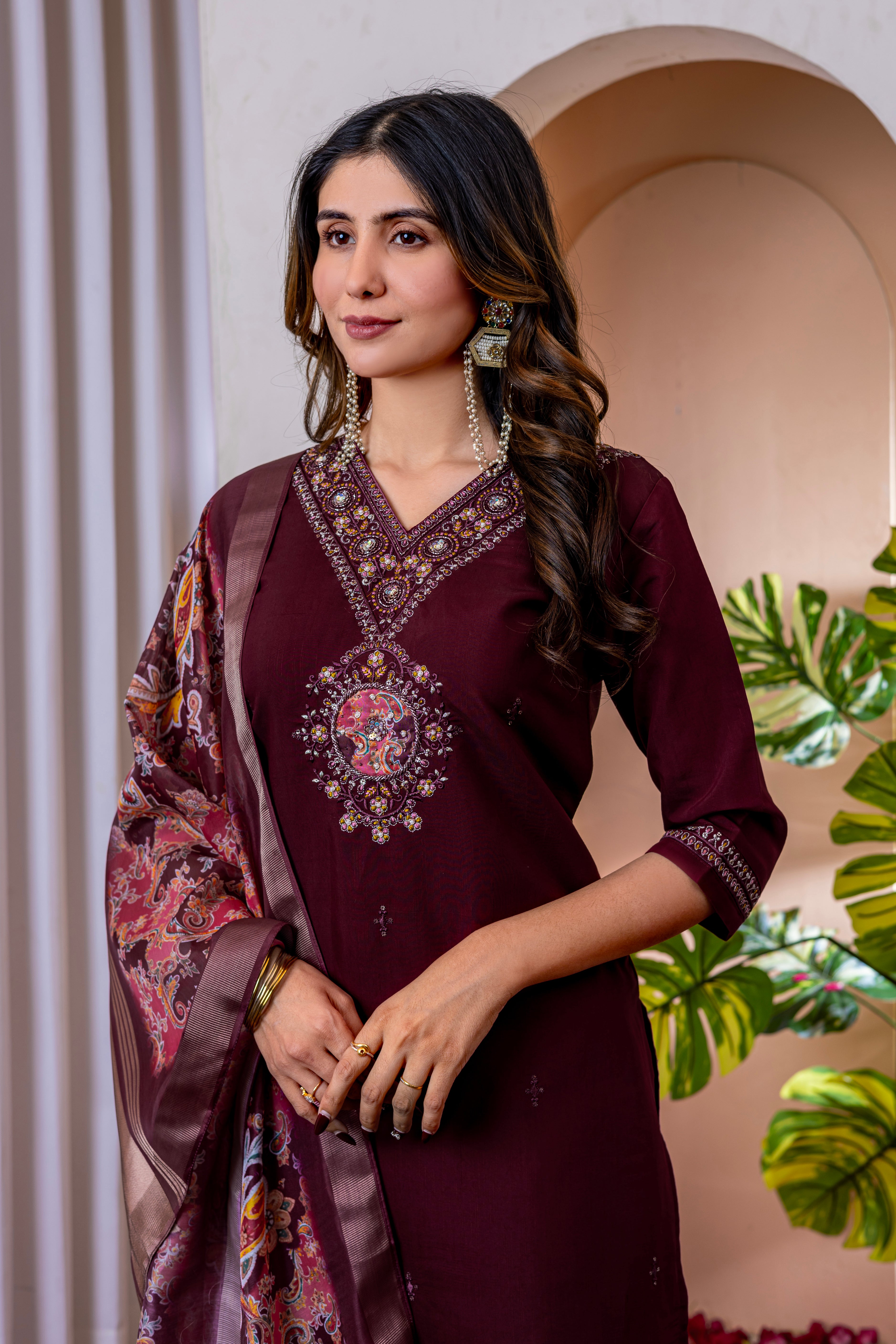 Designer Green, Wine, Orange Embroidered Kurti Pant Dupatta Set | Premium Festive Ethnic Wear