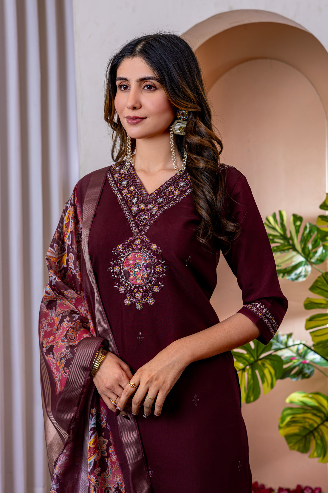 Designer Green, Wine, Orange Embroidered Kurti Pant Dupatta Set | Premium Festive Ethnic Wear