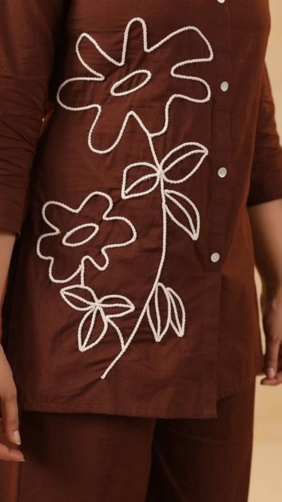 Brown Floral Embroidery Co-Ord Set for Women | Premium Casual Wear | Stylish Shirt & Palazzo Set