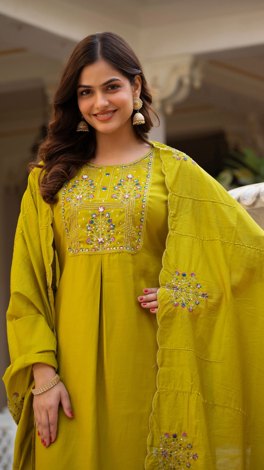Embroidered Kurti Pant Set with Dupatta – Festive Wear for Women