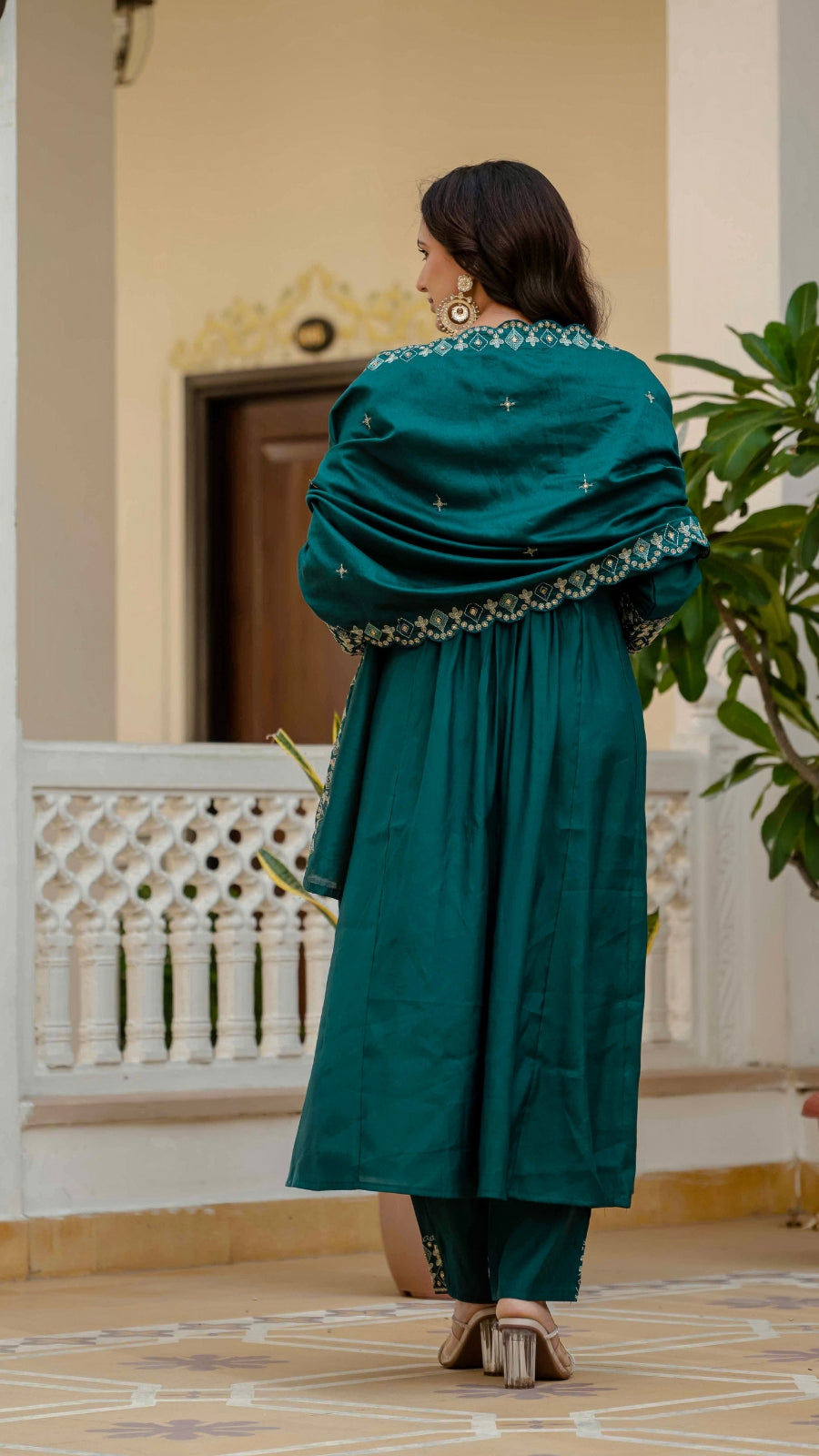 Luxury Anarkali Kurti Set with Real Mirror Work | Viscose Roman Silk Festive Suit with Chanderi Dupatta