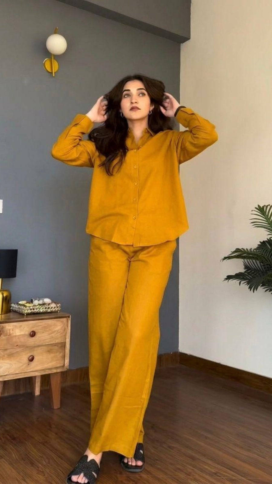 Summer Special Pure Cotton Co-Ord Set for Women | Stylish Shirt & Palazzo Set | Mustard