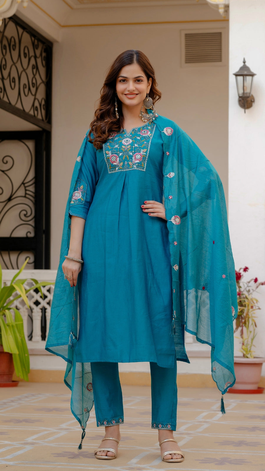 Luxury Mango Silk Kurti Set with Dupatta | Elegant Embroidered Ethnic Wear for Women